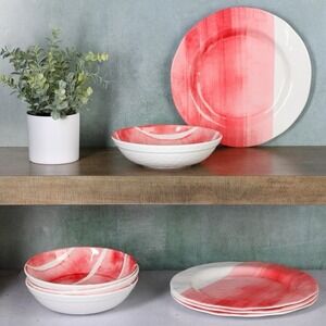 Gap Kitchen Home Flowing Watercolors 8-Piece Red Melamine Dinnerware Dish Set